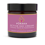 Pūraka Active Day Cream with Jasmine, Neroli and Frankincense in amber glass jar, 60ml, organic naturopathic skincare